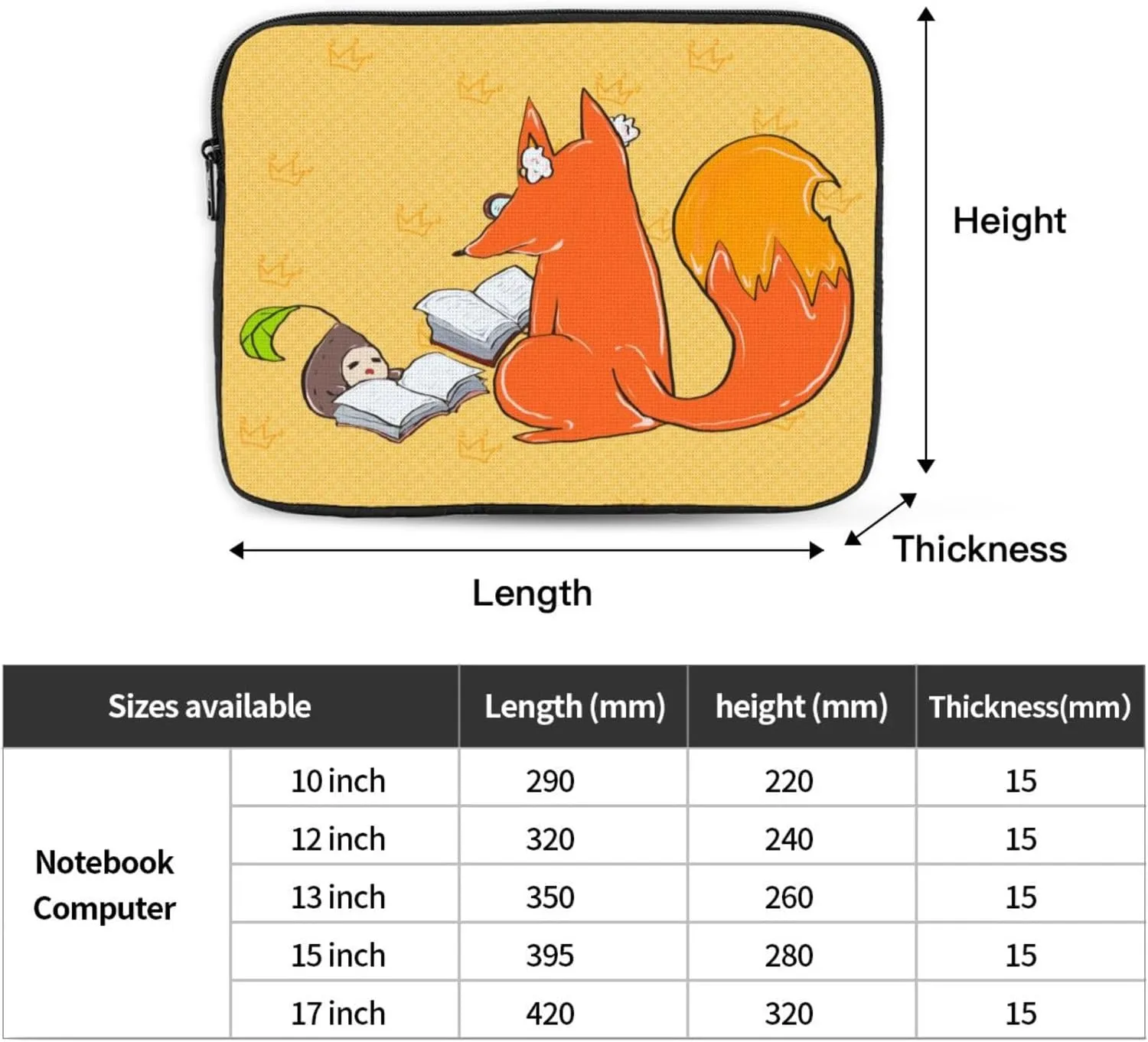 Shockproof Portable Laptop Sleeve Bag 13 inch - for Men and Women Business Travel, School, and Office Use Sunflower Seeds and Foxes Pattern