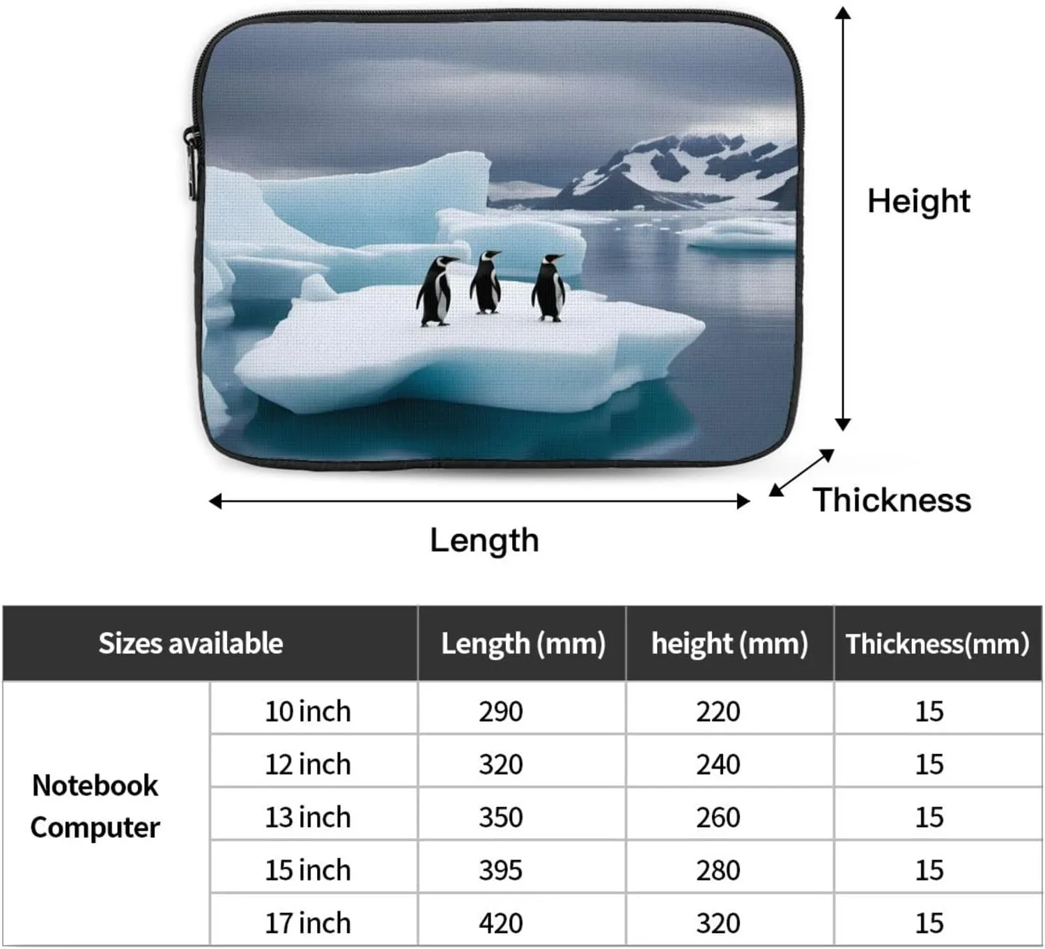 Shockproof Portable Laptop Sleeve Bag 15 inch - for Trip, Travel, Office, Daily Use - for Men and Women Penguins On The Iceberg Pattern