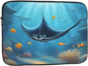 Shockproof Portable Laptop Sleeve Bag - for Trip, Travel, Office, Daily Use - for Men and Women Manta Ray and Fish Prints