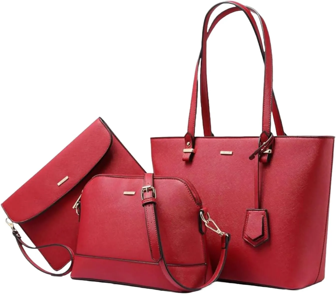 Shoulder bag, Crossbody Bag & Wristlet Wallet(Set of 3-Pure Black) Synthetic Leather Zipper Bag.