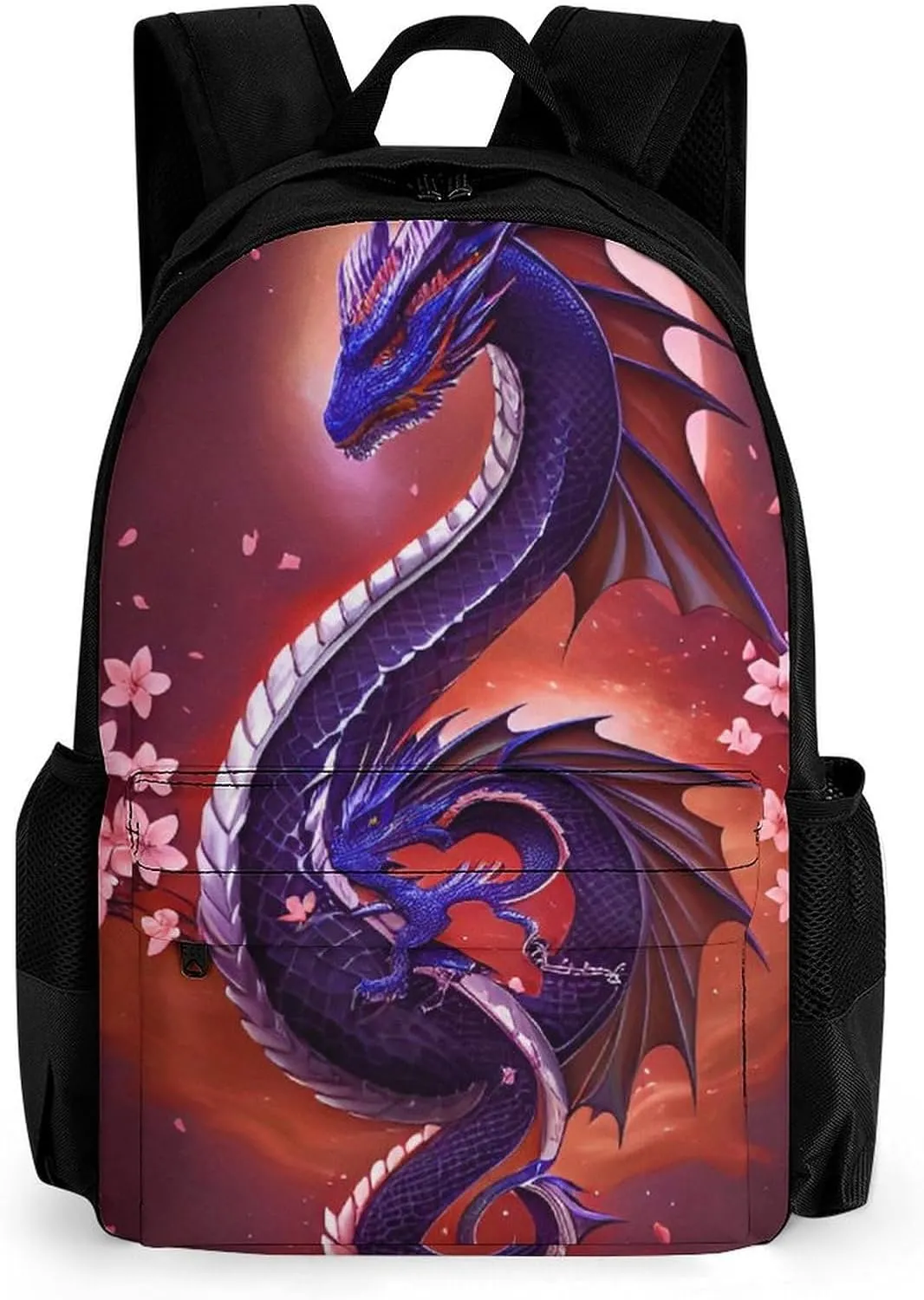Shoulder Book Bags Anti-Theft Multipurpose Big Capacity Bookbag - Romantic Dragon Cherry Flowers Art Travel Hiking Backpack With Smooth Zippers