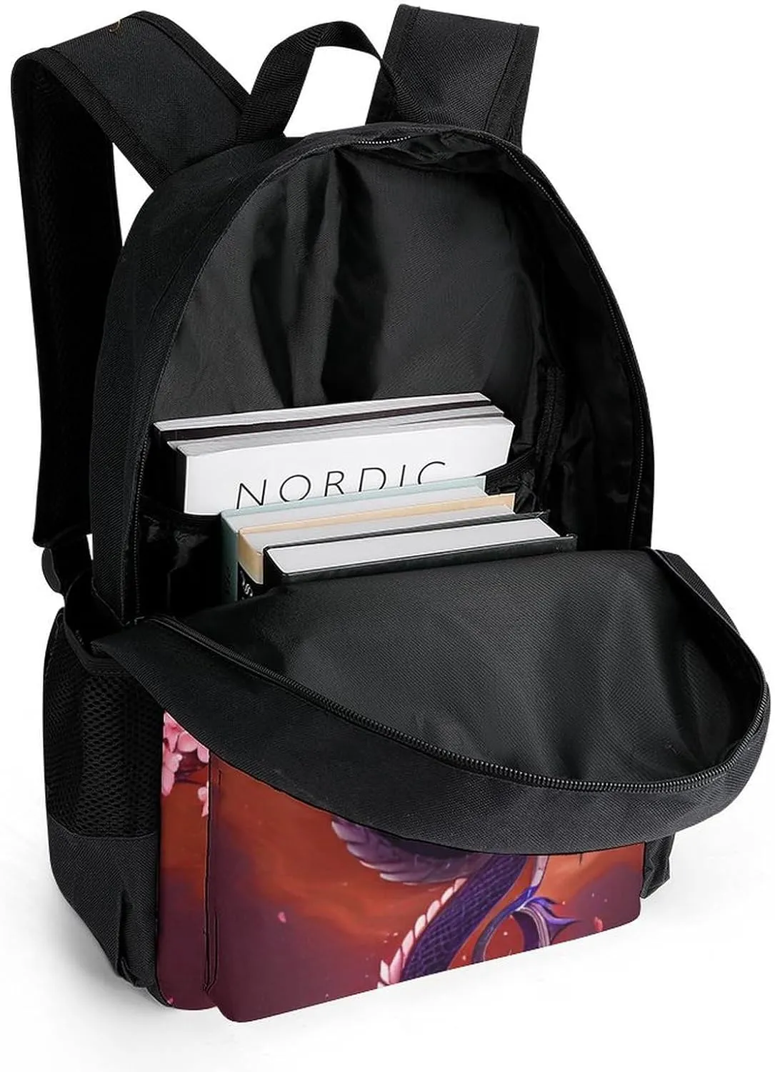 Shoulder Book Bags Anti-Theft Multipurpose Big Capacity Bookbag - Romantic Dragon Cherry Flowers Art Travel Hiking Backpack With Smooth Zippers