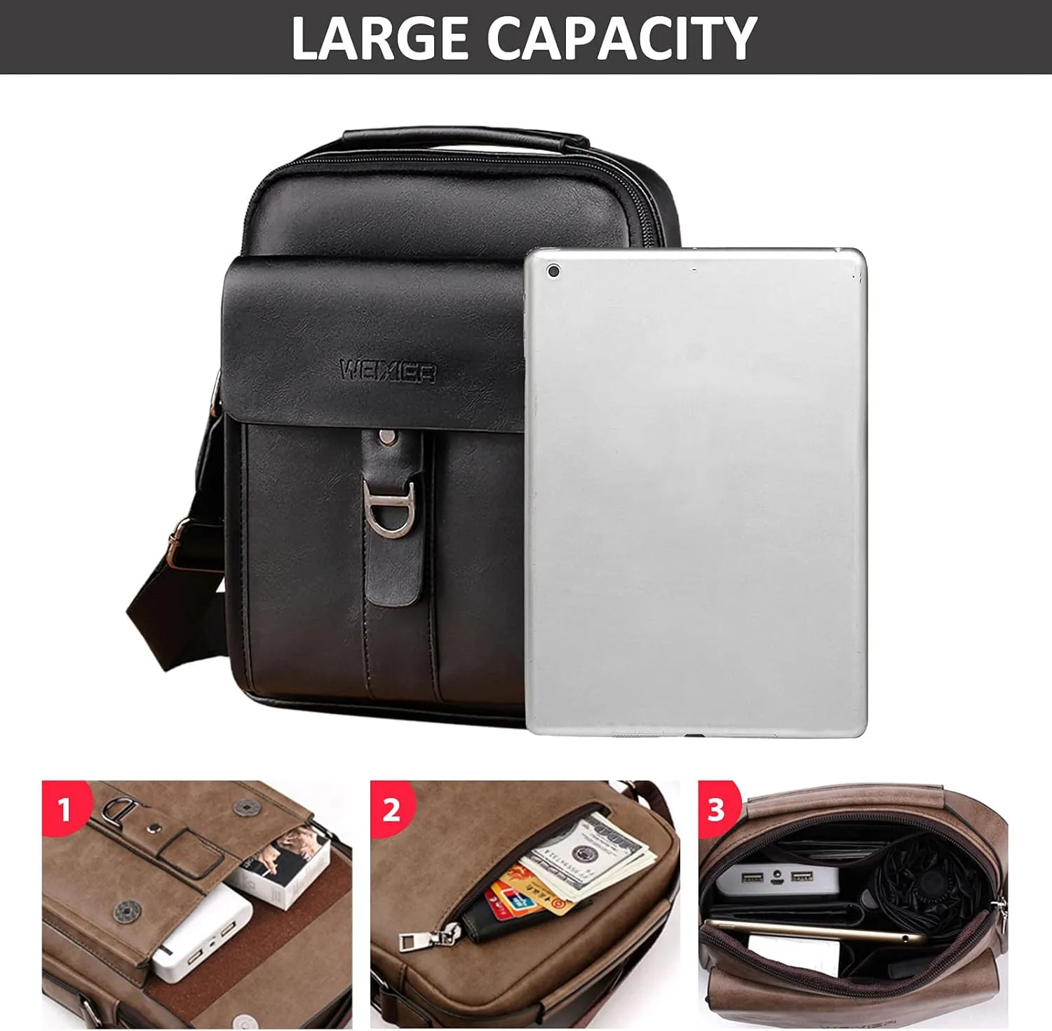 Shoulder Leather Bag Messenger Pack for Men Travel Business Work Casual Day CrossBody Handbag Bag Men's Gift