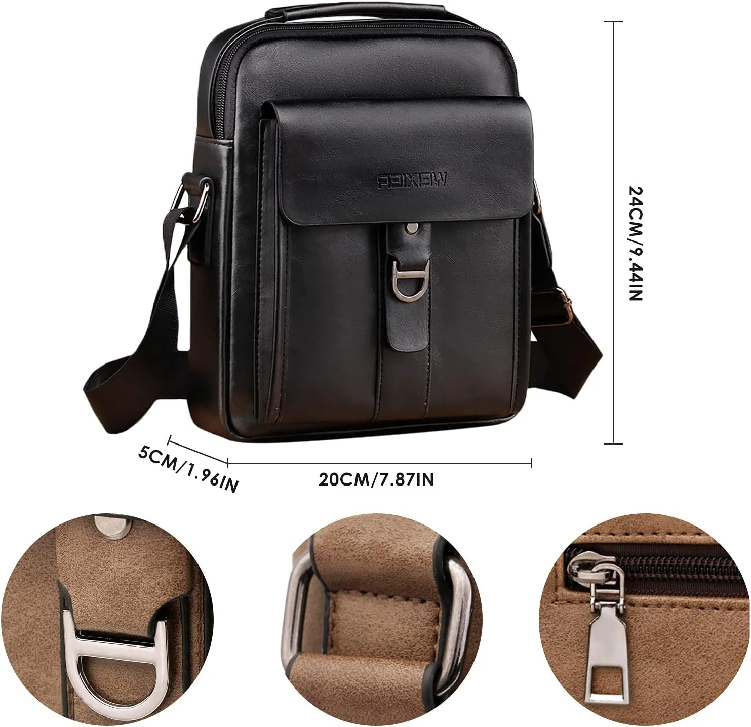 Shoulder Leather Bag Messenger Pack for Men Travel Business Work Casual Day CrossBody Handbag Bag Men's Gift