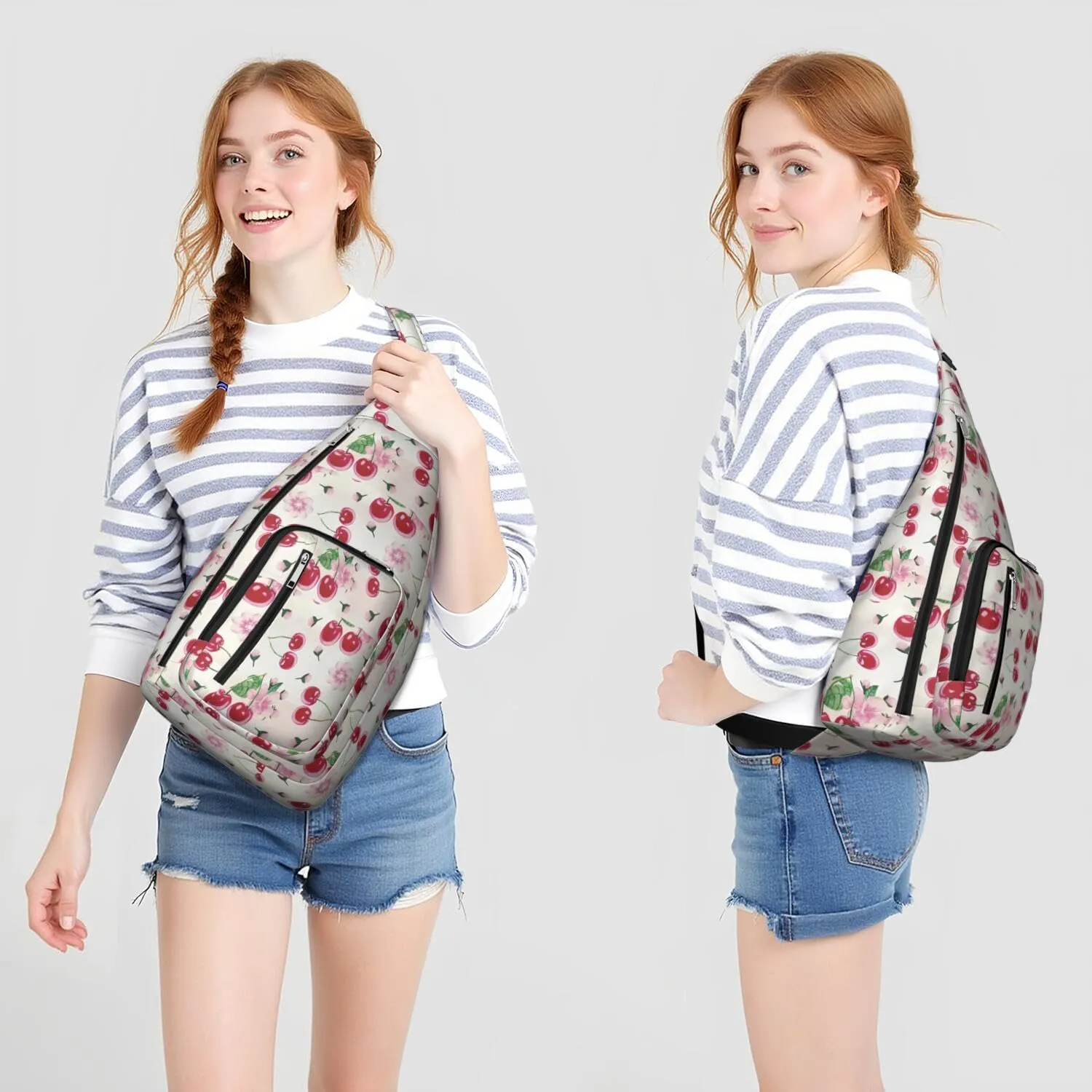 Shoulder Sling Crossbody Casual Chest Bag For Travel Sports Running,Backpack for Men & Women Lightweight Sports BagCrossbody Concealed Carry,Cherry Shoulder Bag Waterproof Chest Bag