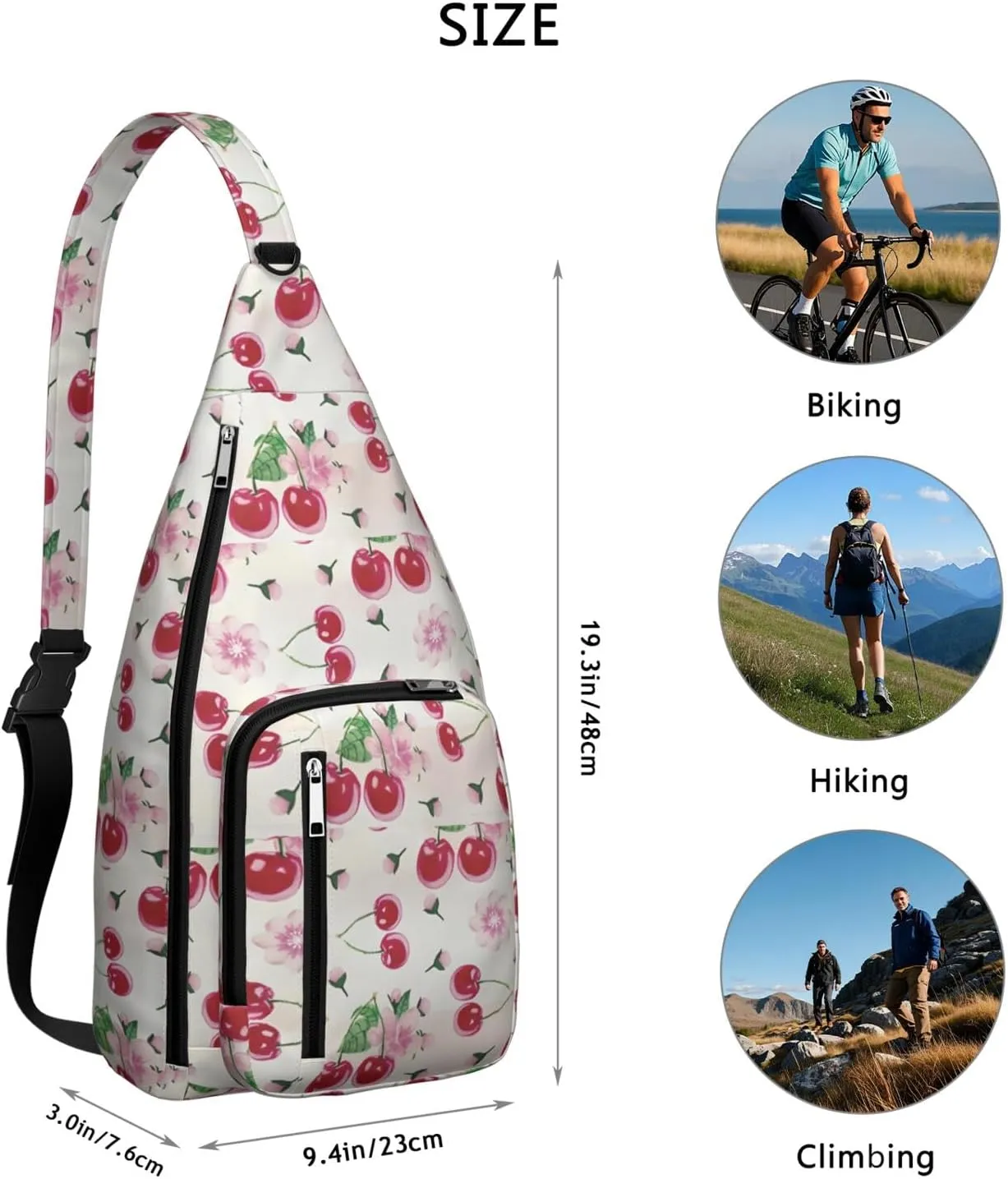 Shoulder Sling Crossbody Casual Chest Bag For Travel Sports Running,Backpack for Men & Women Lightweight Sports BagCrossbody Concealed Carry,Cherry Shoulder Bag Waterproof Chest Bag