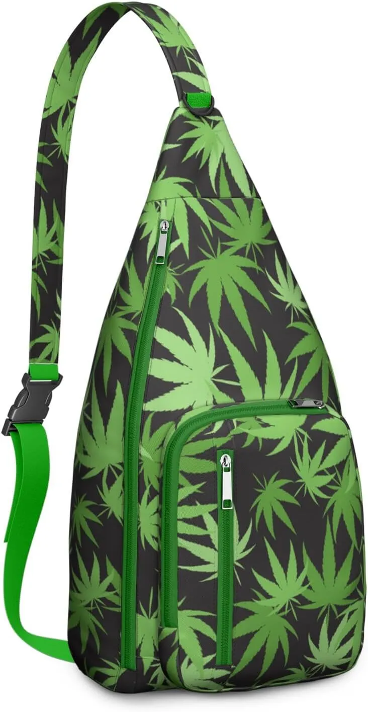Shoulder Sling Crossbody Casual Chest Bag For Travel Sports Running,Backpack for Men & Women Lightweight Sports BagCrossbody Concealed Carry,Marijuana Leaf Shoulder Bag Waterproof Chest Bag