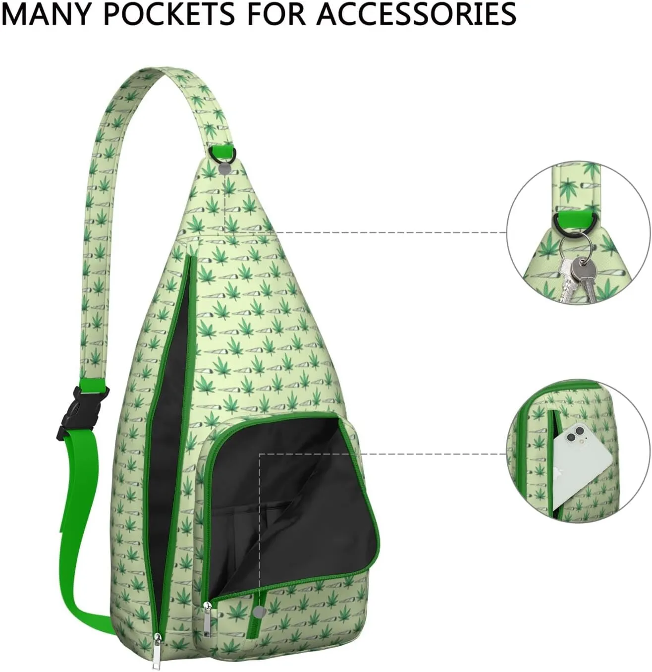 Shoulder Sling Crossbody Casual Chest Bag For Travel Sports Running,Backpack for Men & Women Lightweight Sports BagCrossbody Concealed Carry,Marijuana Leaf Shoulder Bag Waterproof Chest Bag