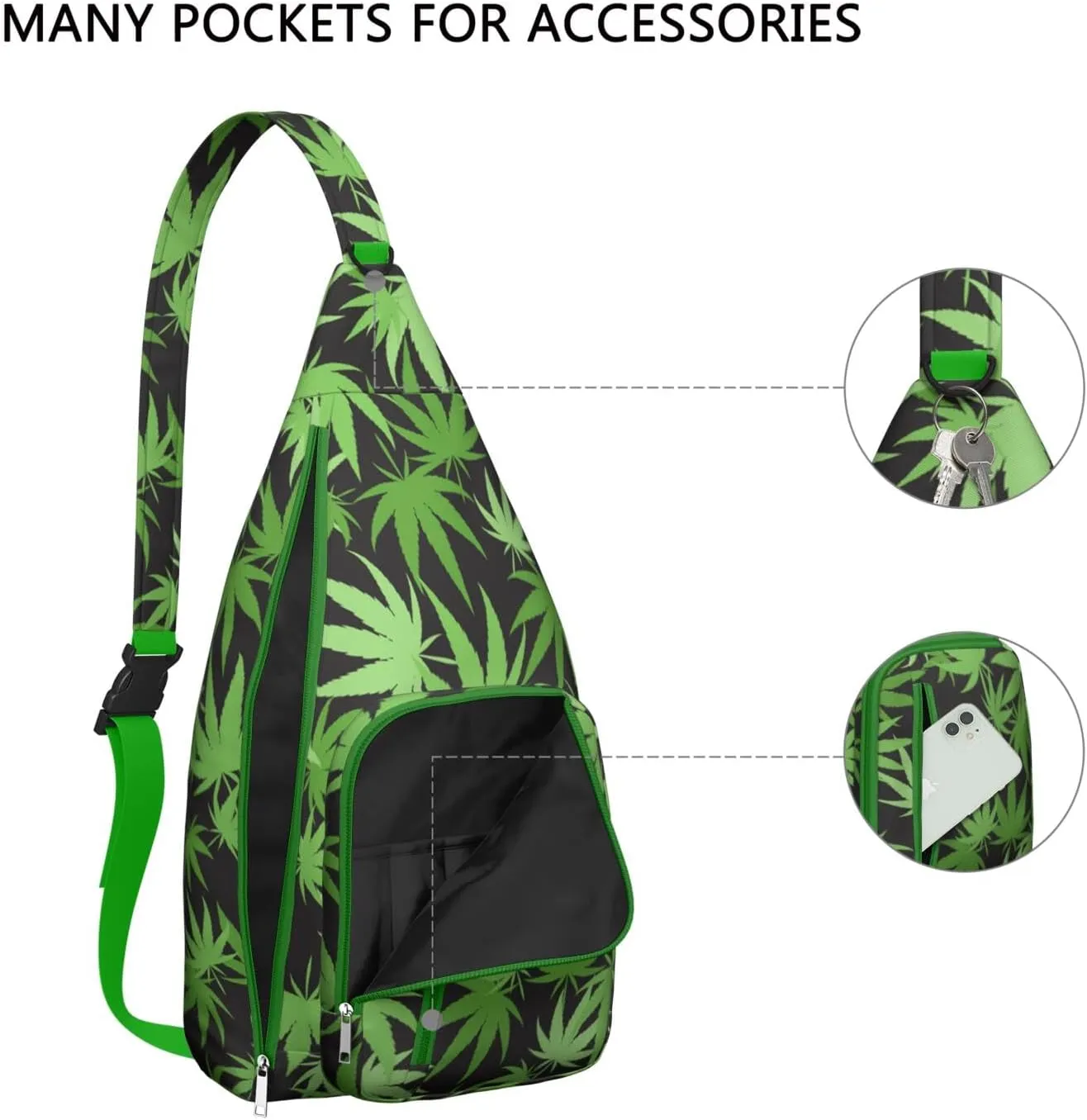 Shoulder Sling Crossbody Casual Chest Bag For Travel Sports Running,Backpack for Men & Women Lightweight Sports BagCrossbody Concealed Carry,Marijuana Leaf Shoulder Bag Waterproof Chest Bag