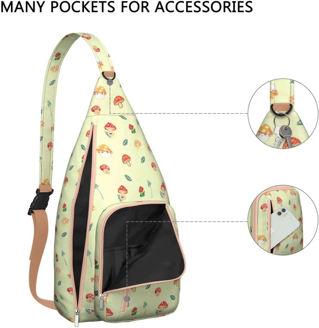 Shoulder Sling Crossbody Casual Chest Bag For Travel Sports Running,Backpack for Men & Women Lightweight Sports BagCrossbody Concealed Carry,Mushroom Shoulder Bag Waterproof Chest Bag
