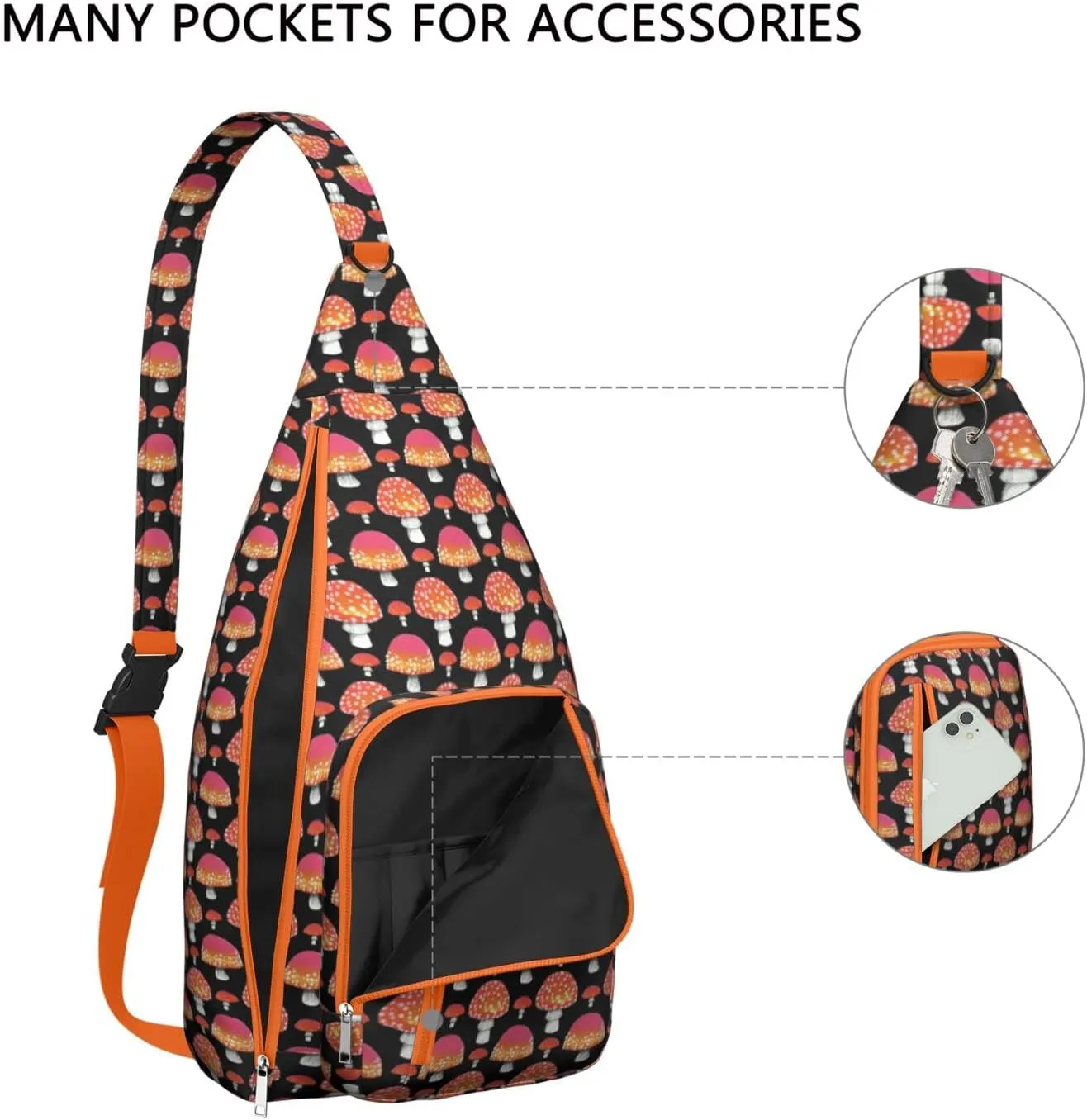 Shoulder Sling Crossbody Casual Chest Bag For Travel Sports Running,Backpack for Men & Women Lightweight Sports BagCrossbody Concealed Carry,Mushroom Shoulder Bag Waterproof Chest Bag