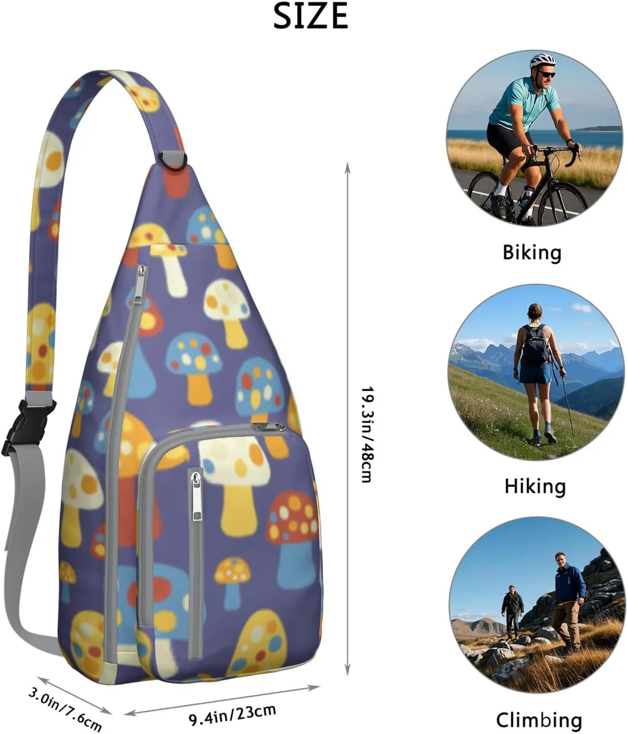 Shoulder Sling Crossbody Casual Chest Bag For Travel Sports Running,Backpack for Men & Women Lightweight Sports BagCrossbody Concealed Carry,Mushroom Shoulder Bag Waterproof Chest Bag