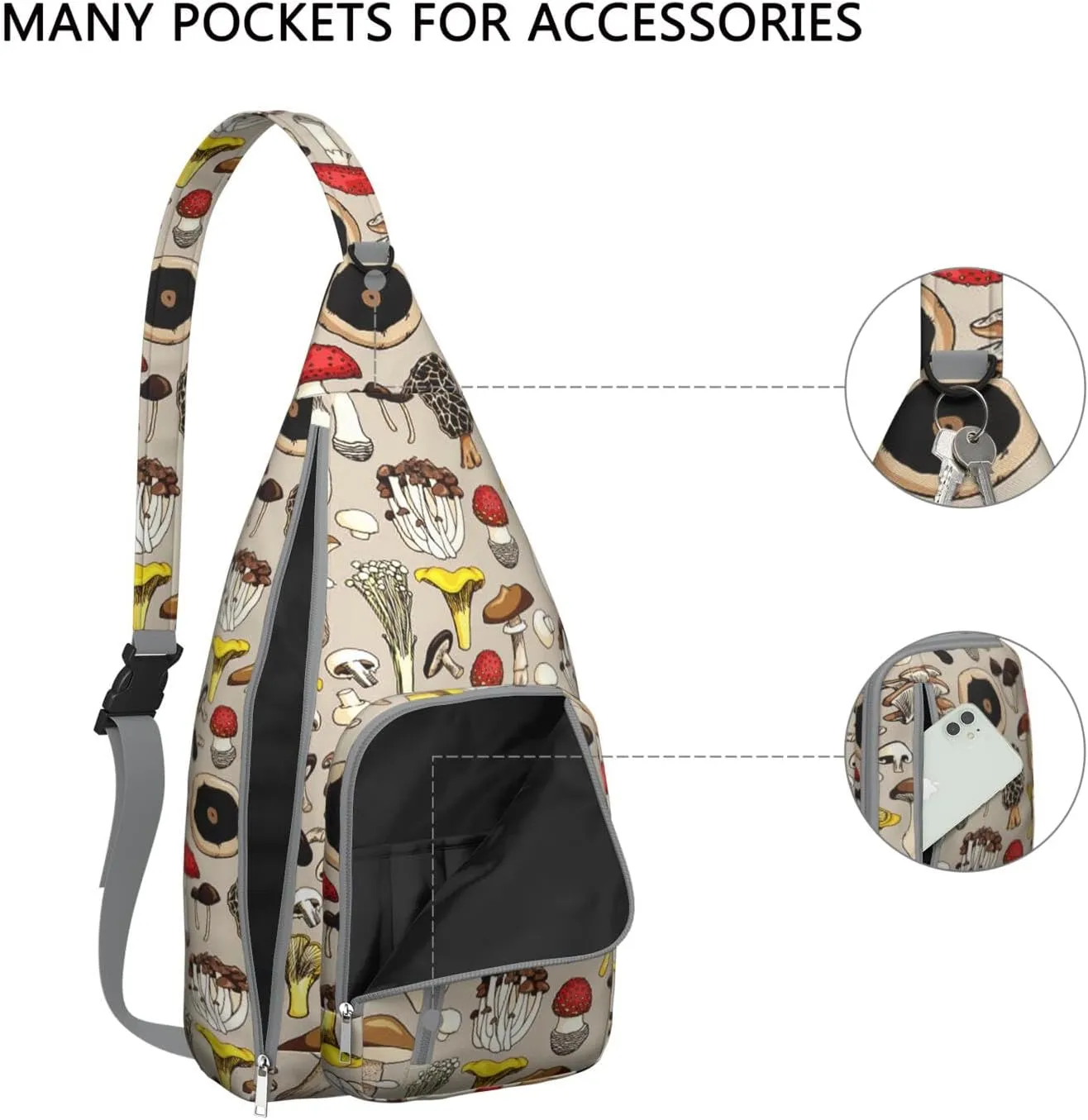 Shoulder Sling Crossbody Casual Chest Bag For Travel Sports Running,Backpack for Men & Women Lightweight Sports BagCrossbody Concealed Carry,Mushroom Shoulder Bag Waterproof Chest Bag