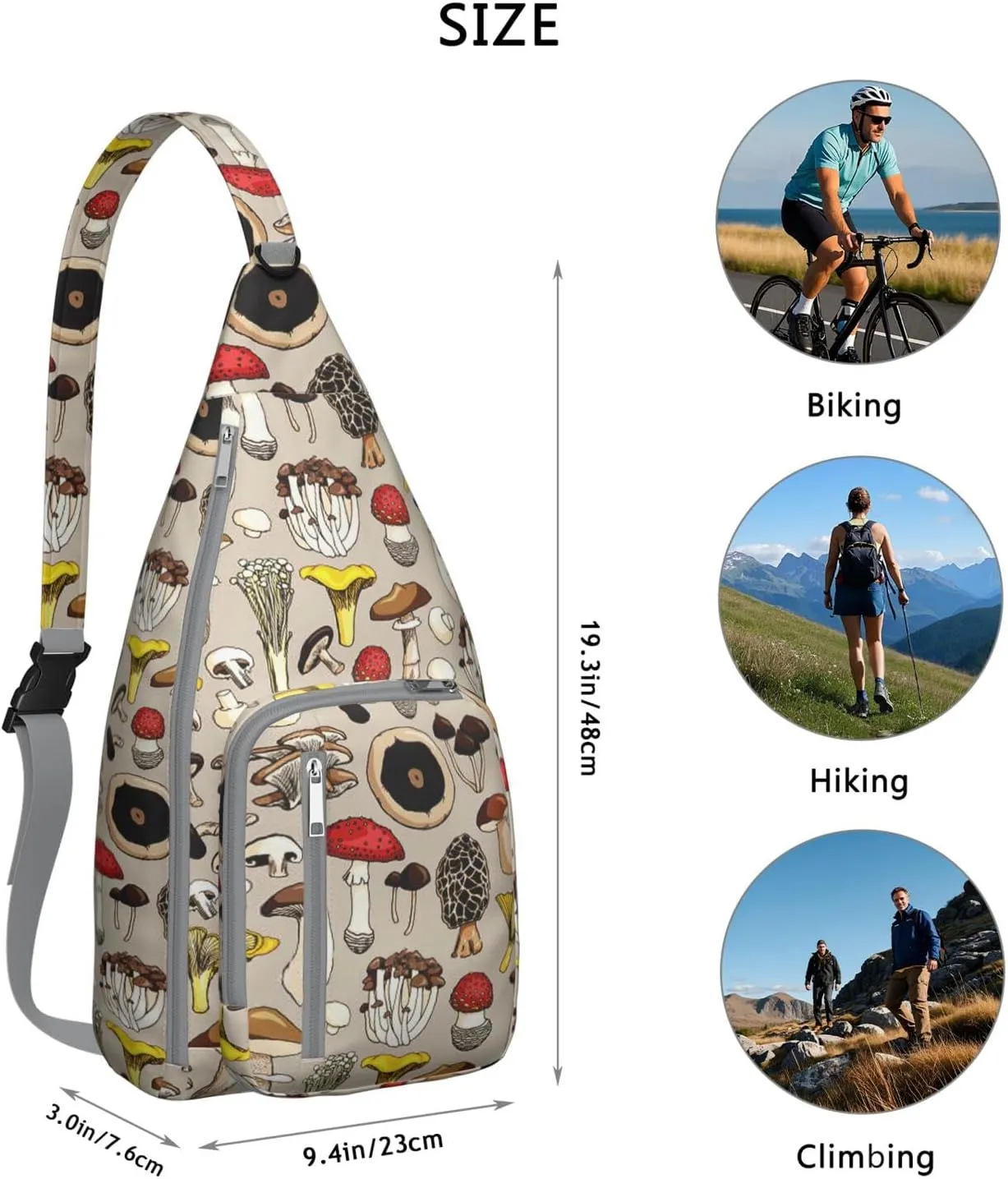 Shoulder Sling Crossbody Casual Chest Bag For Travel Sports Running,Backpack for Men & Women Lightweight Sports BagCrossbody Concealed Carry,Mushroom Shoulder Bag Waterproof Chest Bag