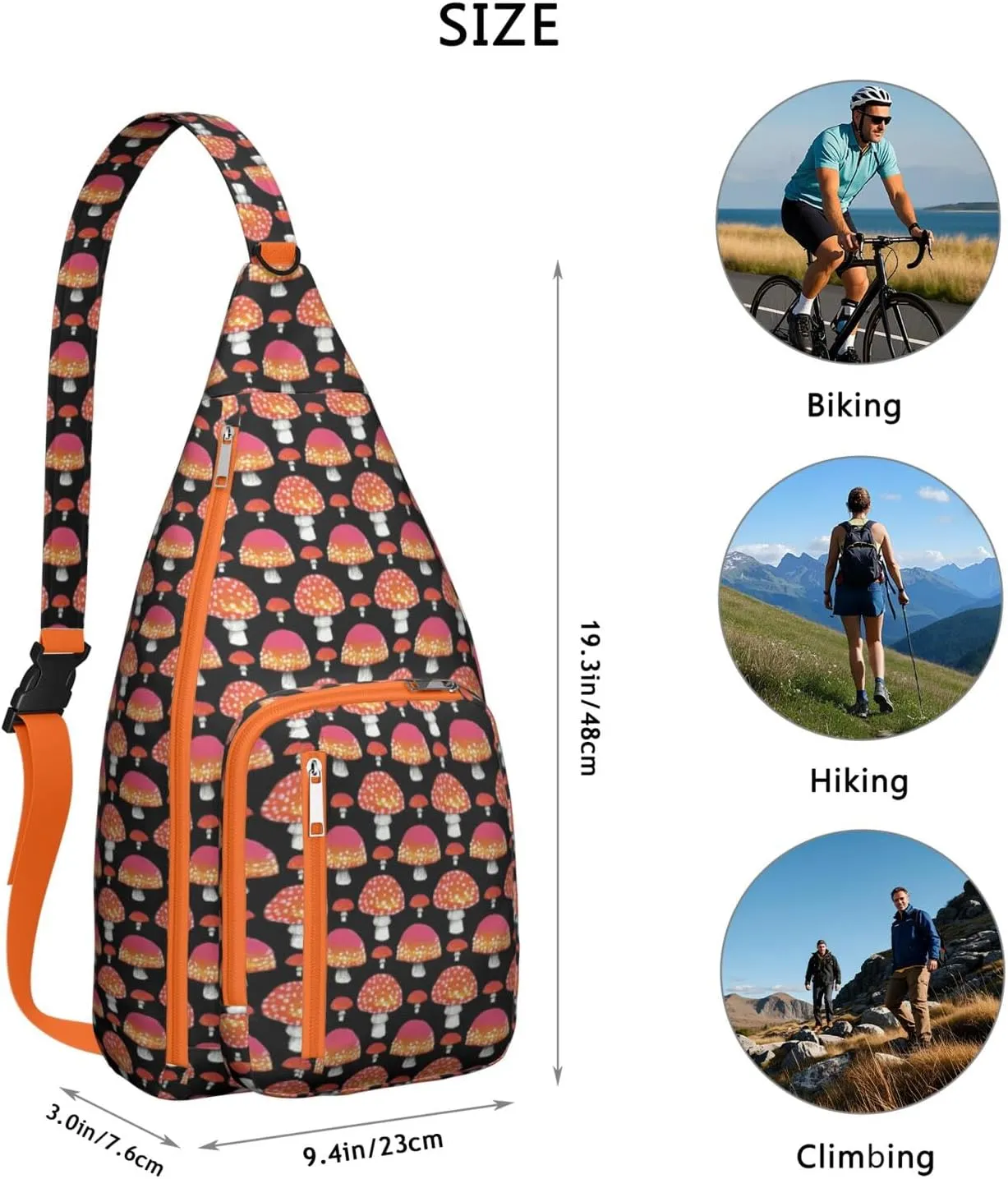 Shoulder Sling Crossbody Casual Chest Bag For Travel Sports Running,Backpack for Men & Women Lightweight Sports BagCrossbody Concealed Carry,Mushroom Shoulder Bag Waterproof Chest Bag