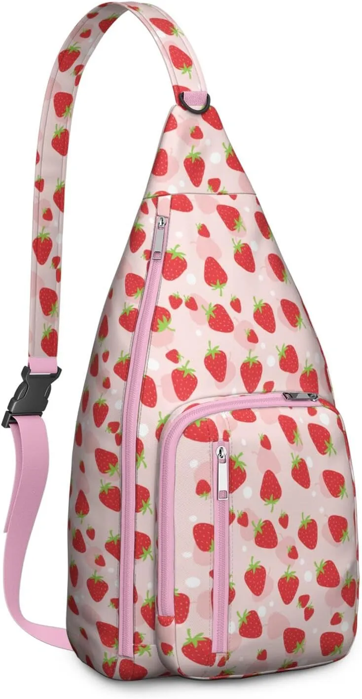 Shoulder Sling Crossbody Casual Chest Bag For Travel Sports Running,Backpack for Men & Women Lightweight Sports BagCrossbody Concealed Carry,Strawberry Shoulder Bag Waterproof Chest Bag