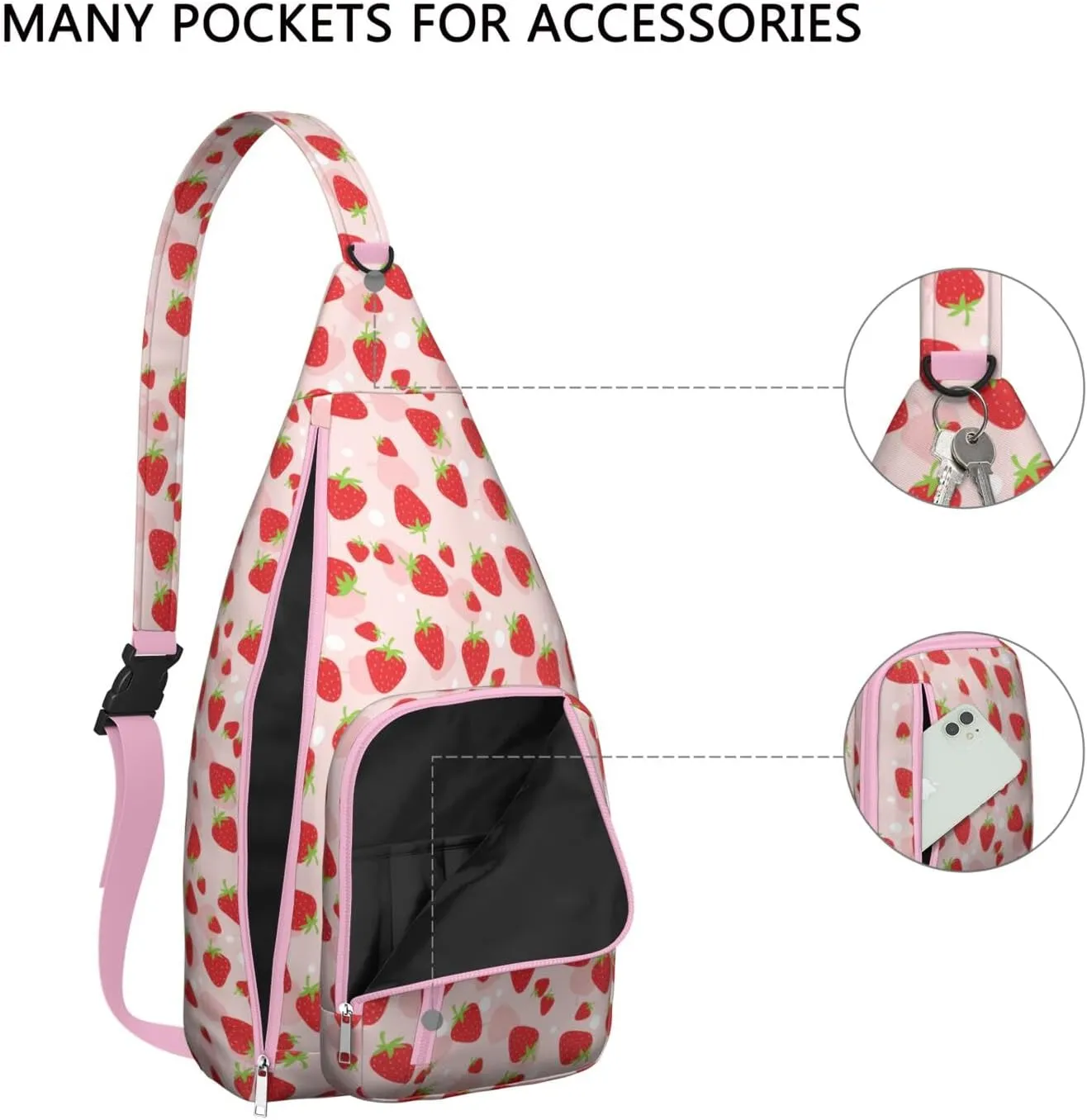 Shoulder Sling Crossbody Casual Chest Bag For Travel Sports Running,Backpack for Men & Women Lightweight Sports BagCrossbody Concealed Carry,Strawberry Shoulder Bag Waterproof Chest Bag