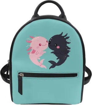 Showudesigns Axolotl Backpack Purse for Women Teens Girls Mini Backpack With Inner Pouch Purse Leather Shoulder Bags Cute Rucksack Travel Daypack Teenager Gifts Handbags Back Pack Aqua