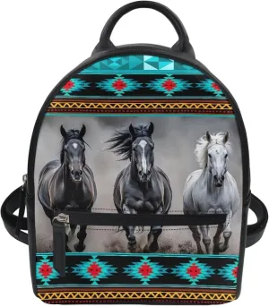 Showudesigns Boho Horse Purse for Women Backpack Mini Handbag for Teens Girls Birthday Gifts Aztec Small Shoulder Bags Casual Daypack With Zipper Back Pack Fashion Tote Bag Blue