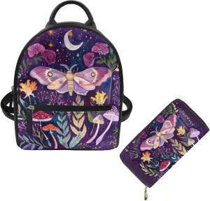 Showudesigns Butterfly Flower Purse Mini Backpack Wallet Handbags for Women Travel Shoulder Bags Leather Daypack Storage Pouch Teen Girls Backpacks Purse 2 Pack Tote Bags