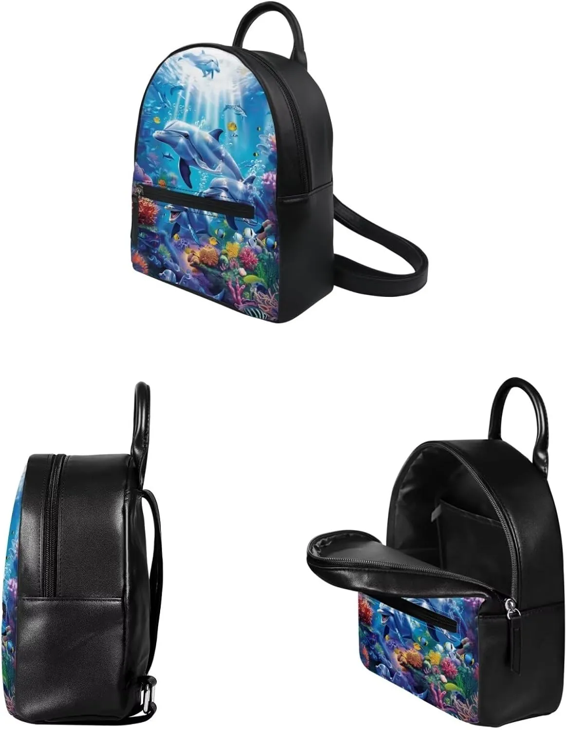 Showudesigns Dolphin Mini Backpack Purse for Women Shoulder Bag Zipper Back Pack Daypack Travel Accessories Handbags Stuff Sack Tote Bags for Travel Shopping Backpacks Wallet Set Of 2