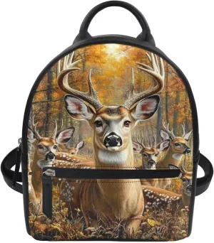 Showudesigns Forest Deer Backpack Purse for Women Mini Backpack with Inner Pouch Women Purse Camo Leather Rucksack Travel Daypack Teenager Handbags Back Pack Brown Tote Bags