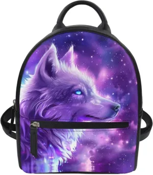 Showudesigns Galaxy Wolf Purse for Women Backpack Mini Handbag for Teen Girls Birthday Gifts Travel Shoulder Bags Casual Daypack With Zipper Back Pack Purple