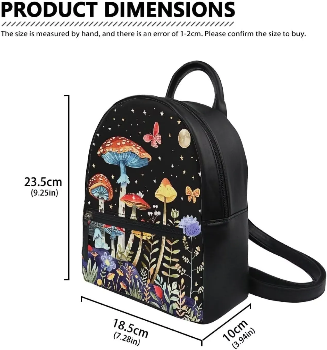 Showudesigns Mushroom Backpack for Women Teen Girls Purse Small Leather Backpack Womens Shoulder Bag Mini Daypack for Travel Party Favor Beach Sackpack Daypack Moon and Star Back Pack