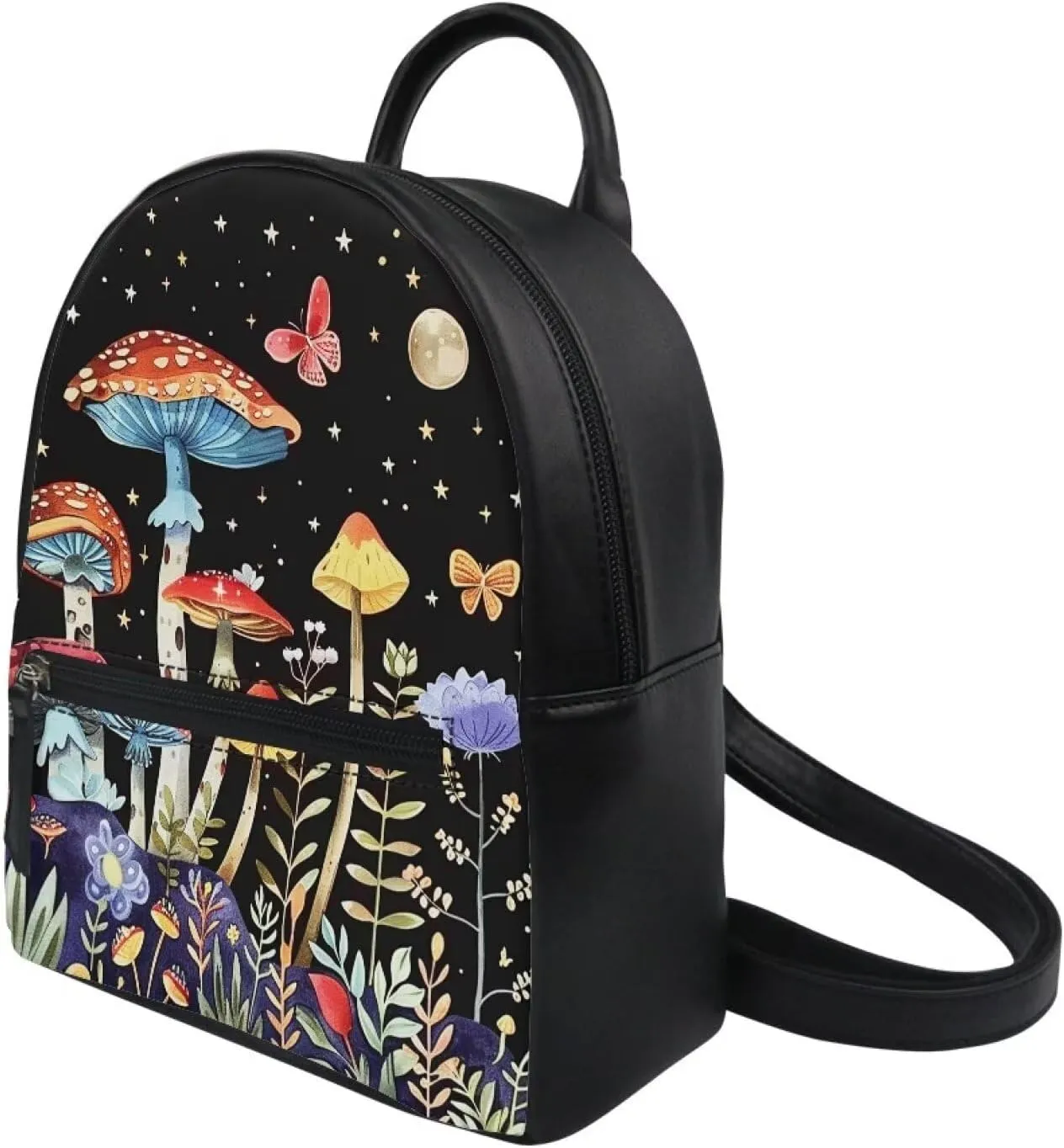 Showudesigns Mushroom Backpack for Women Teen Girls Purse Small Leather Backpack Womens Shoulder Bag Mini Daypack for Travel Party Favor Beach Sackpack Daypack Moon and Star Back Pack