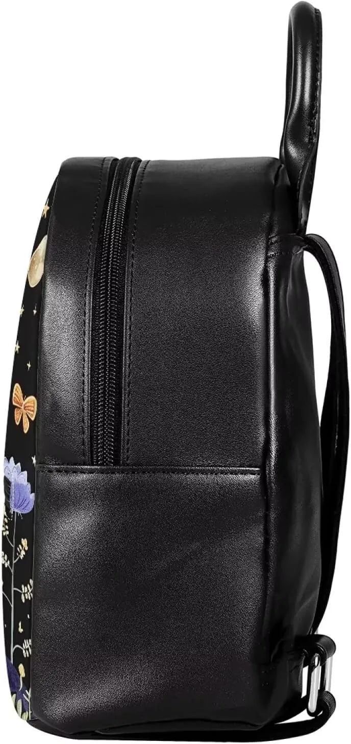 Showudesigns Mushroom Backpack for Women Teen Girls Purse Small Leather Backpack Womens Shoulder Bag Mini Daypack for Travel Party Favor Beach Sackpack Daypack Moon and Star Back Pack