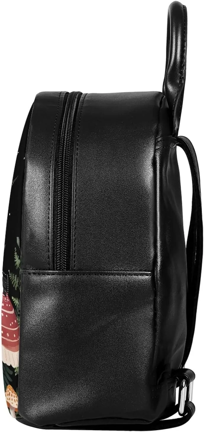 Showudesigns Mushroom Mini Backpack Purse for Women Teen Girls Shoulder Bag Butterfly Moon Night Daypack Small Travel Shopping Bag Handbag Tote Black