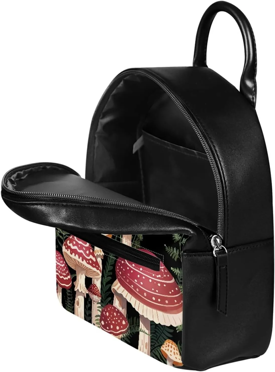 Showudesigns Mushroom Mini Backpack Purse for Women Teen Girls Shoulder Bag Butterfly Moon Night Daypack Small Travel Shopping Bag Handbag Tote Black