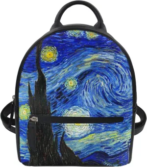 Showudesigns Van Gogh Starry Night Backpack Daypack College School Travel Shoulder Bag Small Backpack Mini Purse for Girls Women Casual Rucksack Blue