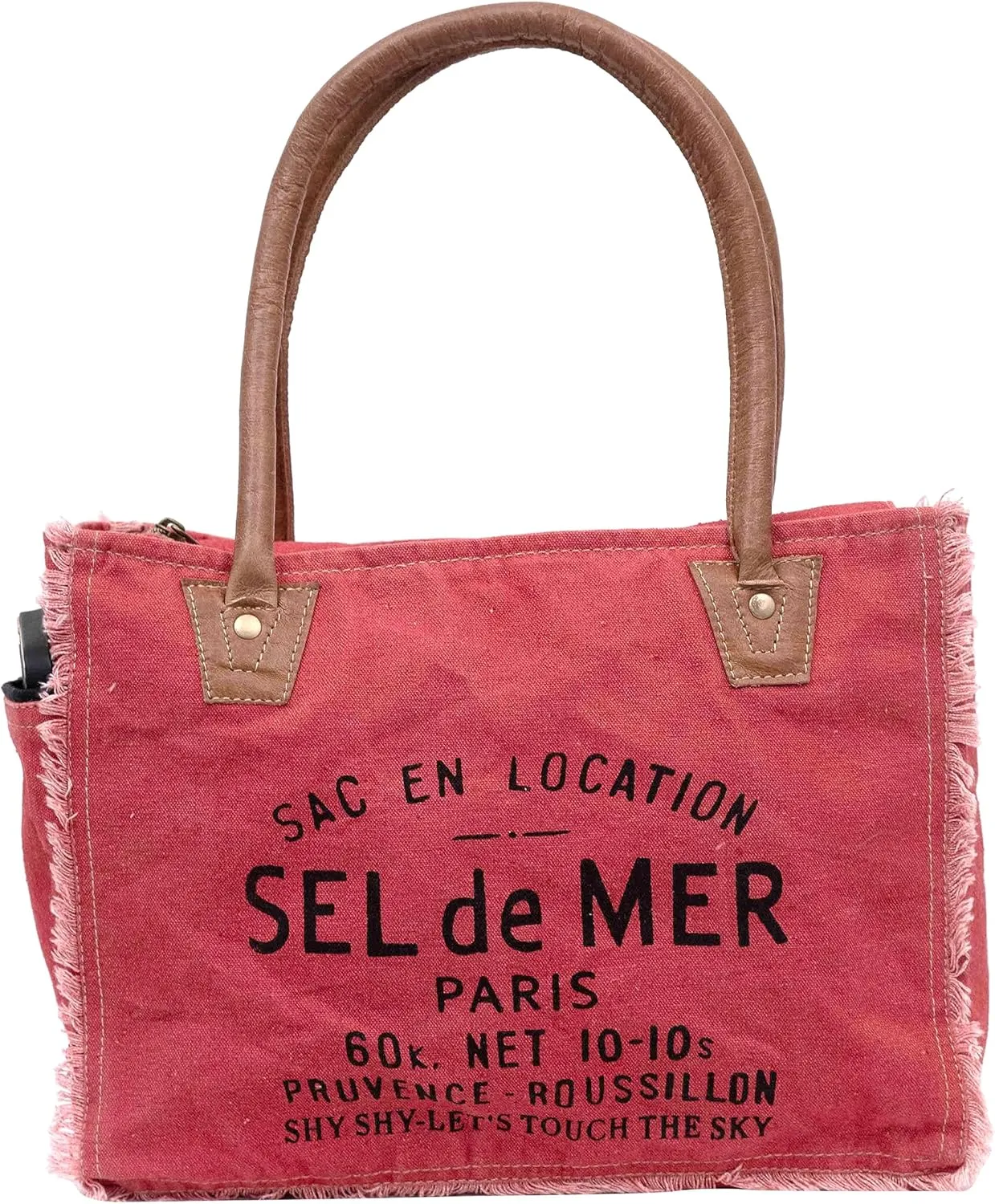 Shy Shy Bags Sel De Mer Canvas & Cowhide Tote Bag - Upcycled Radiant Leather Hand Bag