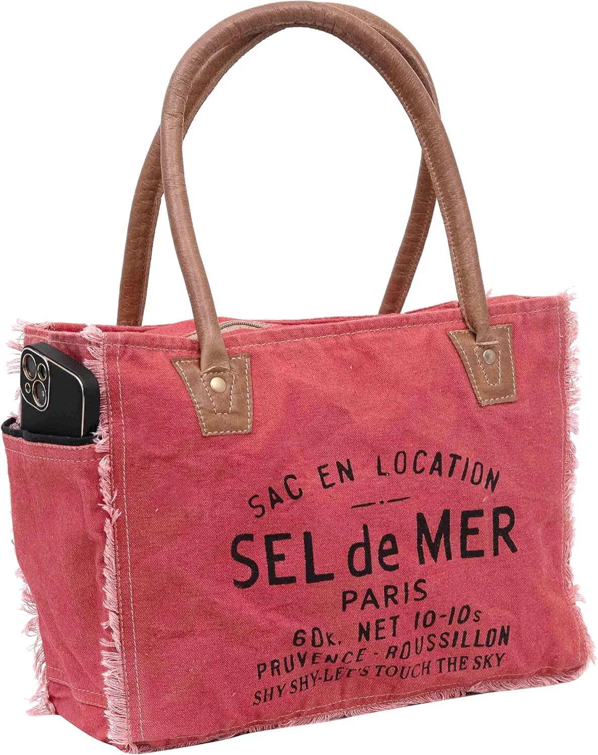 Shy Shy Bags Sel De Mer Canvas & Cowhide Tote Bag - Upcycled Radiant Leather Hand Bag