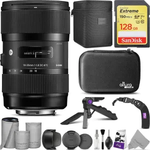 Sigma 18-35mm F1.8 Art DC HSM Lens for Canon DSLR Cameras with SanDisk 128gb SD Card & Altura Photo Advanced Accessory and Travel Bundle