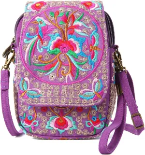 SILKAREA Embroidered Cute Mini Crossbody Bag for Women Small Handbags Wristlet Wallet Bag Cell-phone Pouch Coin Purse