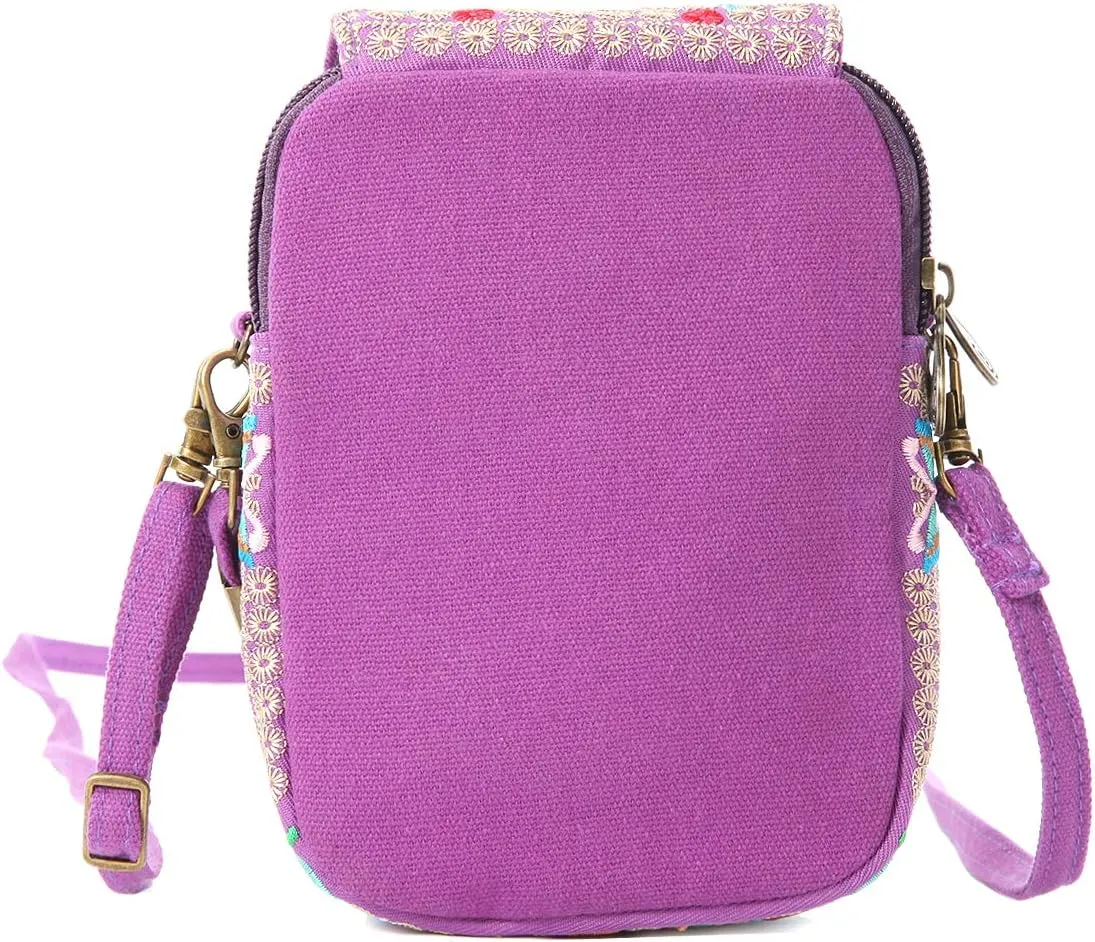 SILKAREA Embroidered Cute Mini Crossbody Bag for Women Small Handbags Wristlet Wallet Bag Cell-phone Pouch Coin Purse
