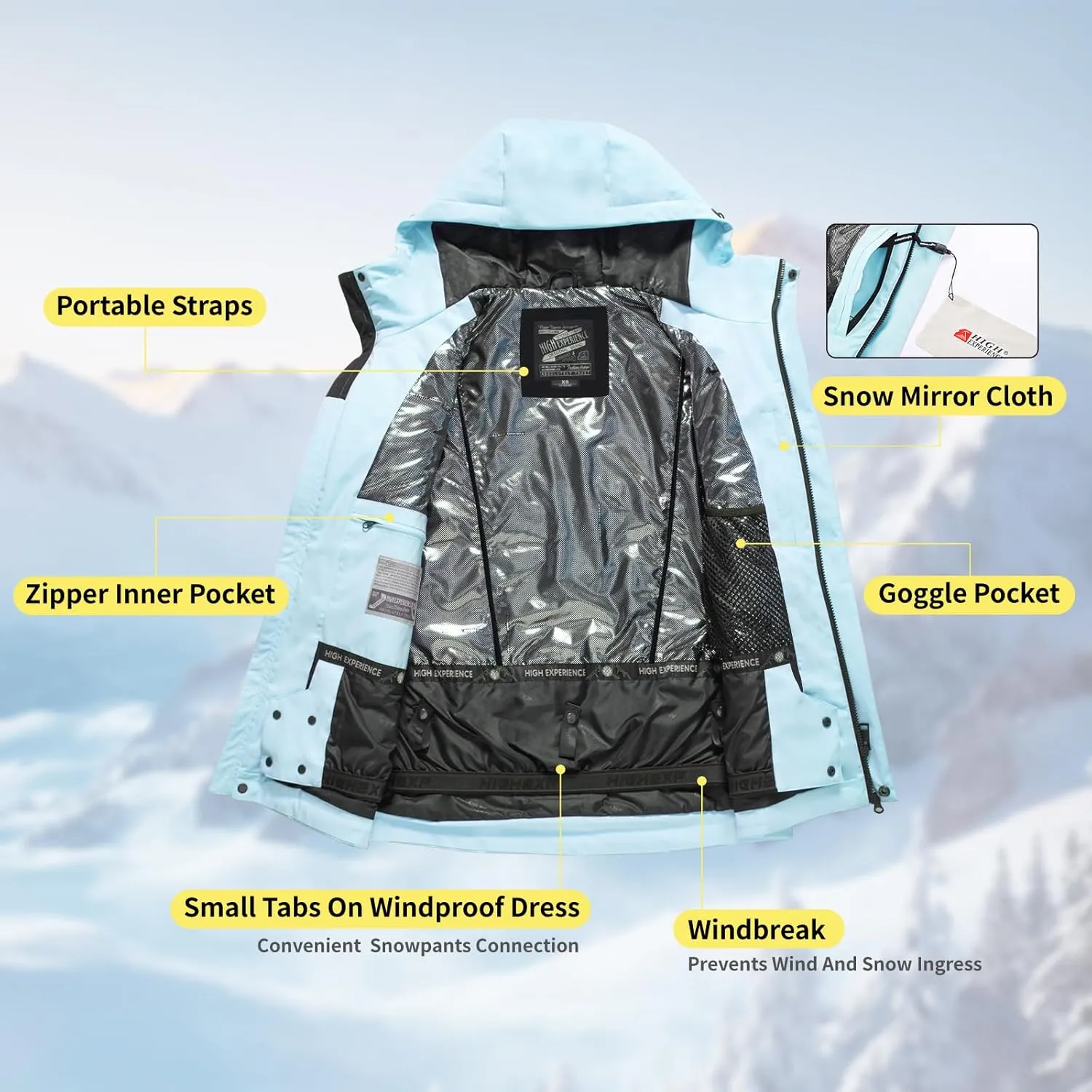Ski Jacket Snowboard Coat Snow Winter Waterproof Insulated Windproof Baggy Warm Hooded Jacket for Men Women