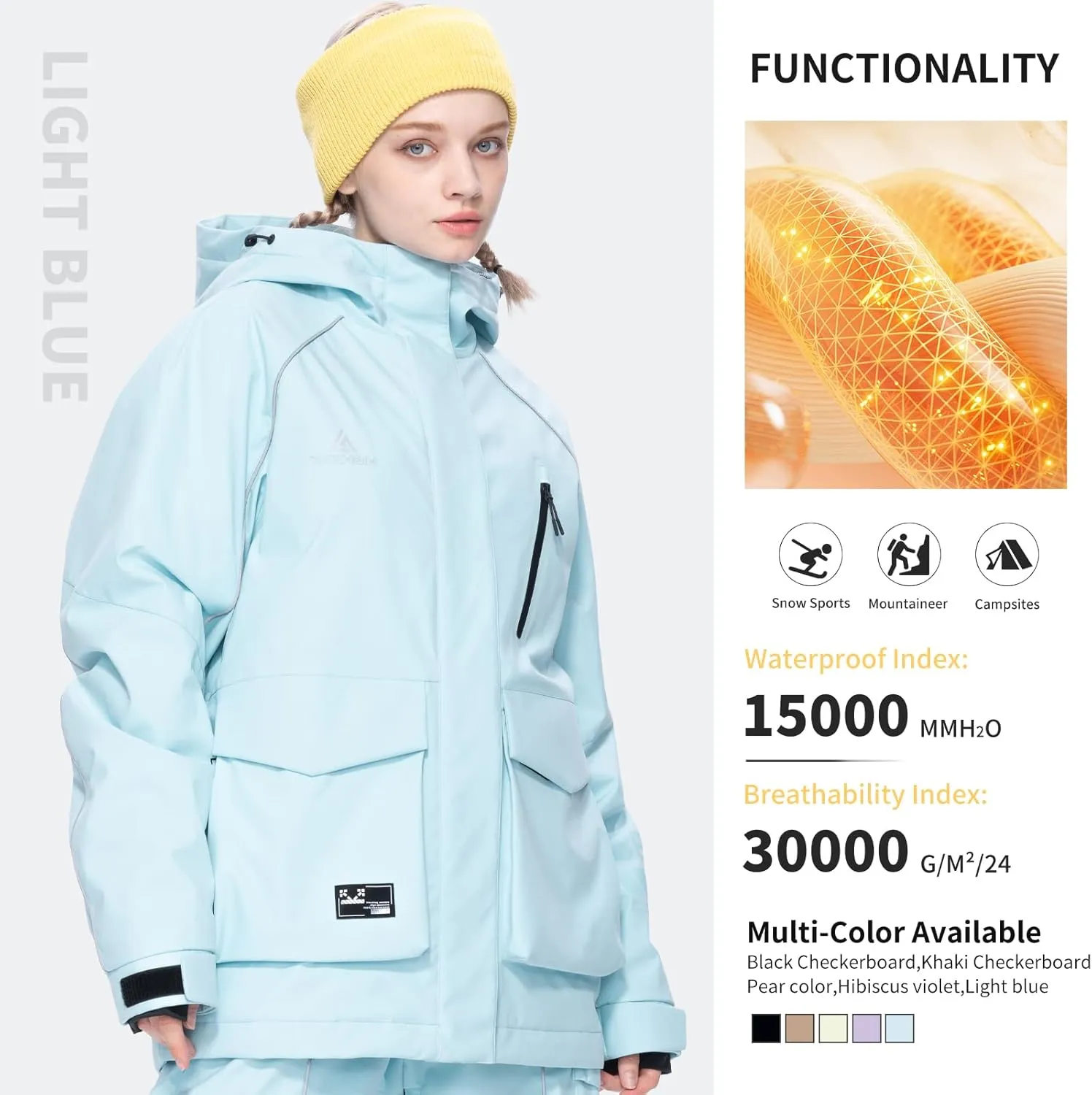 Ski Jacket Snowboard Coat Snow Winter Waterproof Insulated Windproof Baggy Warm Hooded Jacket for Men Women