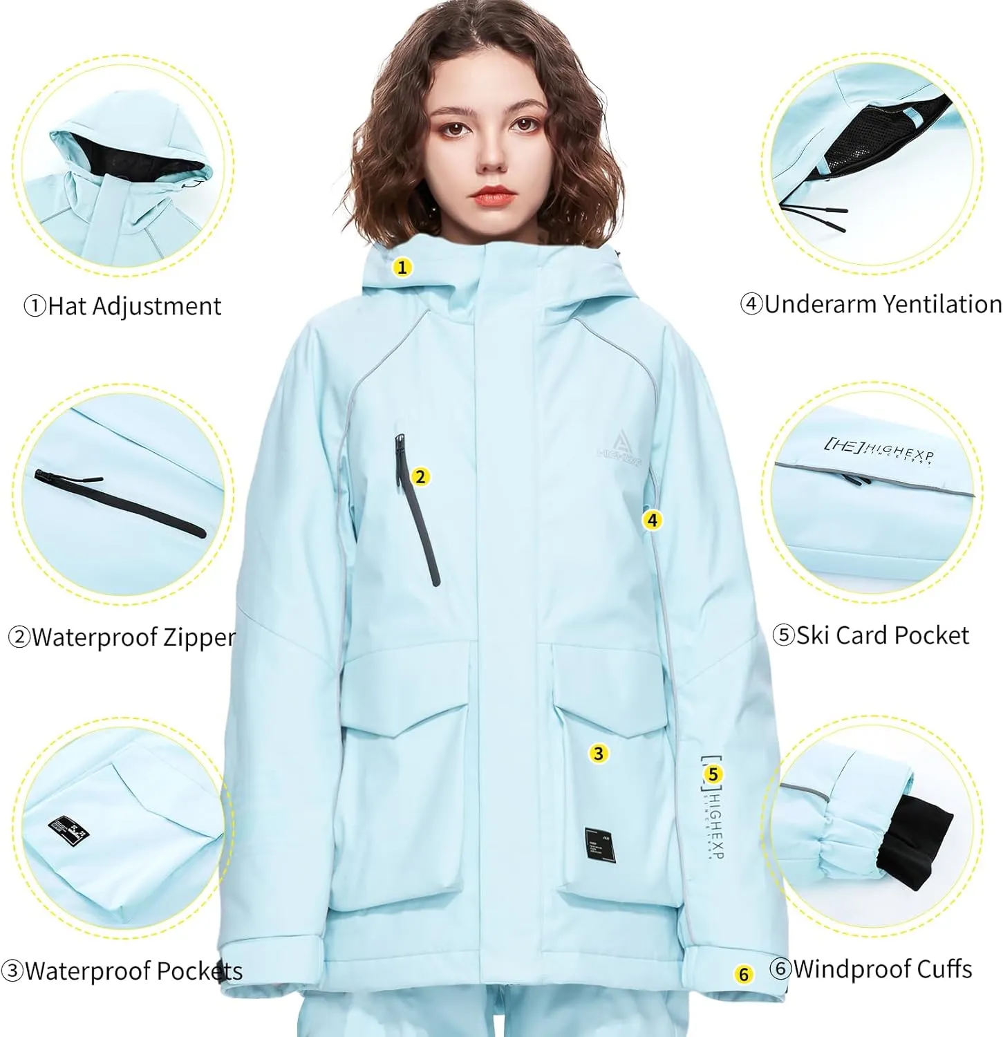 Ski Jacket Snowboard Coat Snow Winter Waterproof Insulated Windproof Baggy Warm Hooded Jacket for Men Women