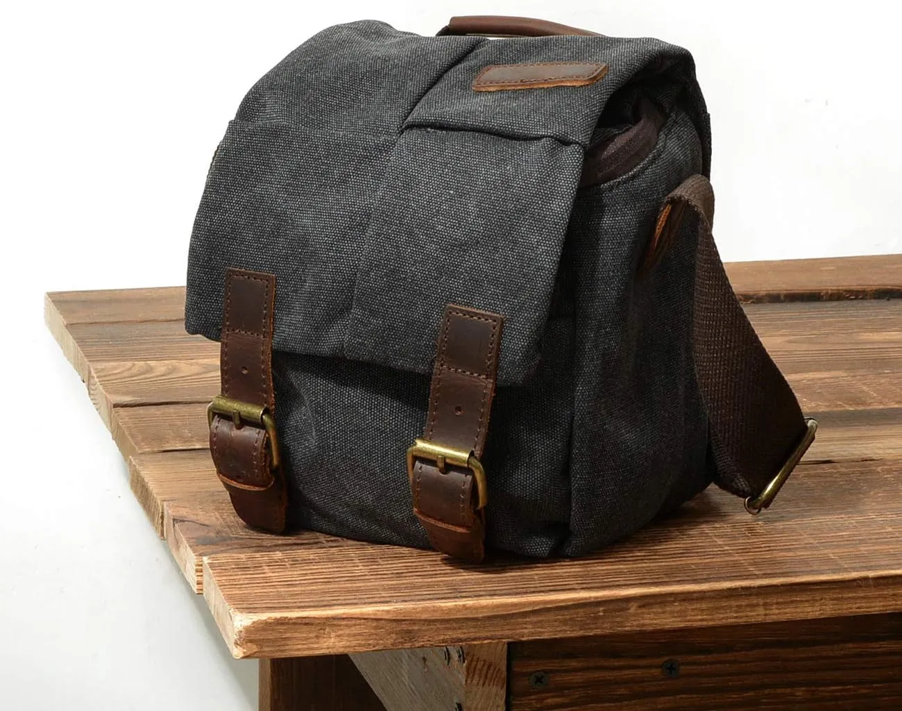 Small Camera Bag/Case, Vintage Canvase Leather Trim DSLR SLR Camera Shoulder Messenger Sling Bag
