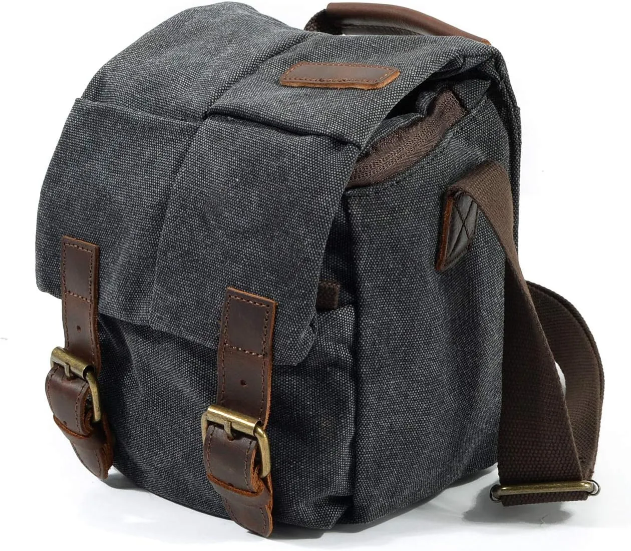 Small Camera Bag/Case, Vintage Canvase Leather Trim DSLR SLR Camera Shoulder Messenger Sling Bag