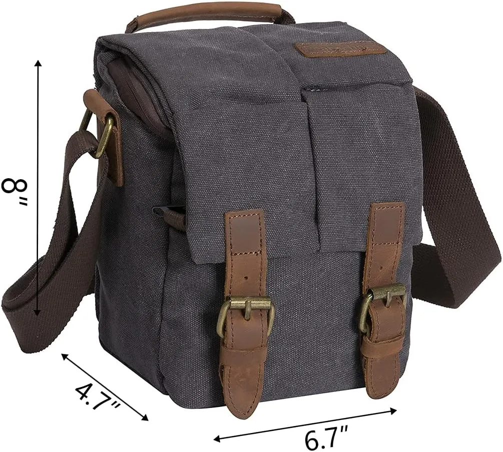 Small Camera Bag/Case, Vintage Canvase Leather Trim DSLR SLR Camera Shoulder Messenger Sling Bag
