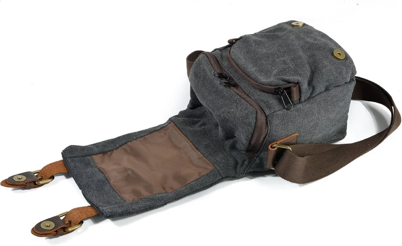Small Camera Bag/Case, Vintage Canvase Leather Trim DSLR SLR Camera Shoulder Messenger Sling Bag