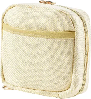 Small Canvas Makeup Bag with Compartments for Purse, Wide-open Makeup Pouch with Zipper and Keychain, Key Pocket Lipstick Bag Travel Organizer Bag (02Light Yellow)