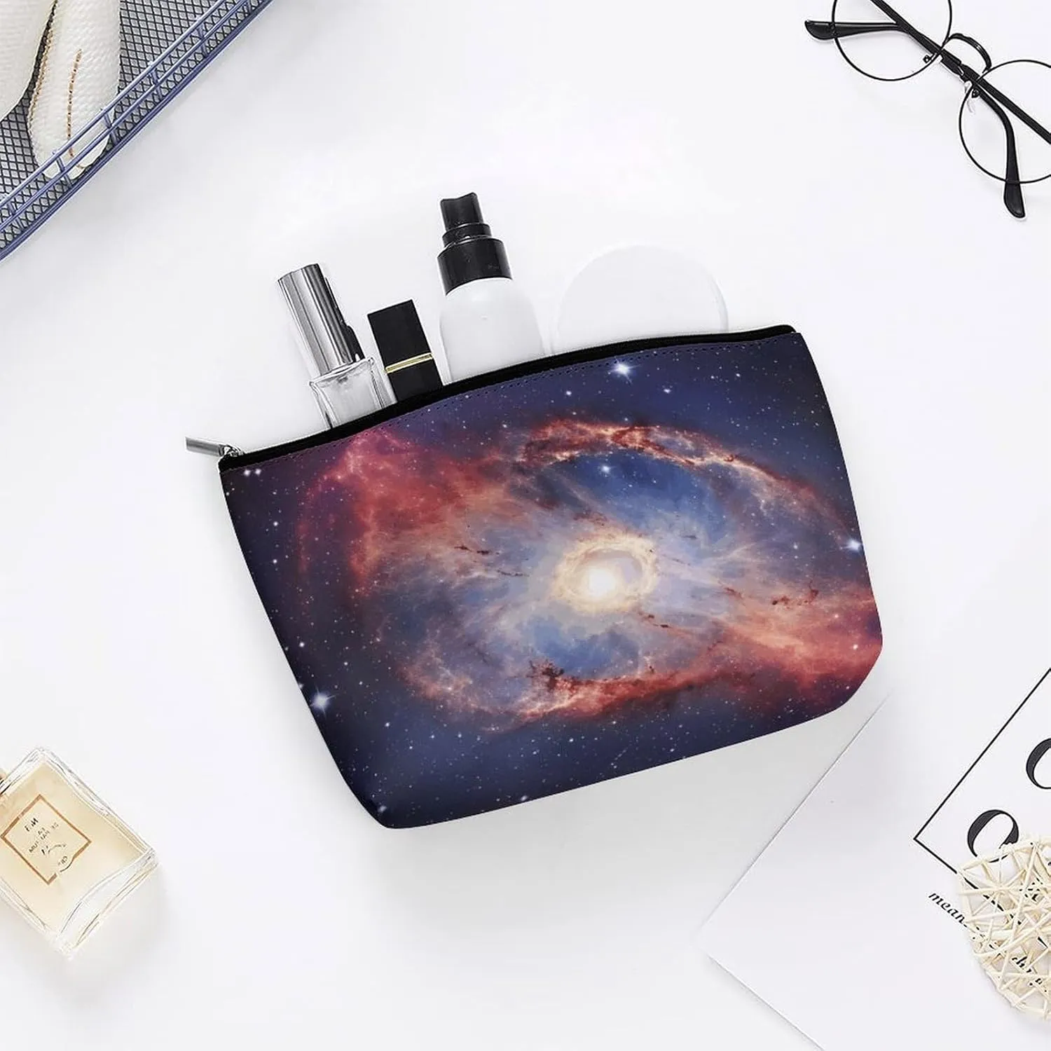 Small Cosmetic Bag Elegant Roomy Universe Gala Makeup Bags Portable Zipper Pouch Lipstick Bag Travel Toiletry Bag for Best Friend Gift