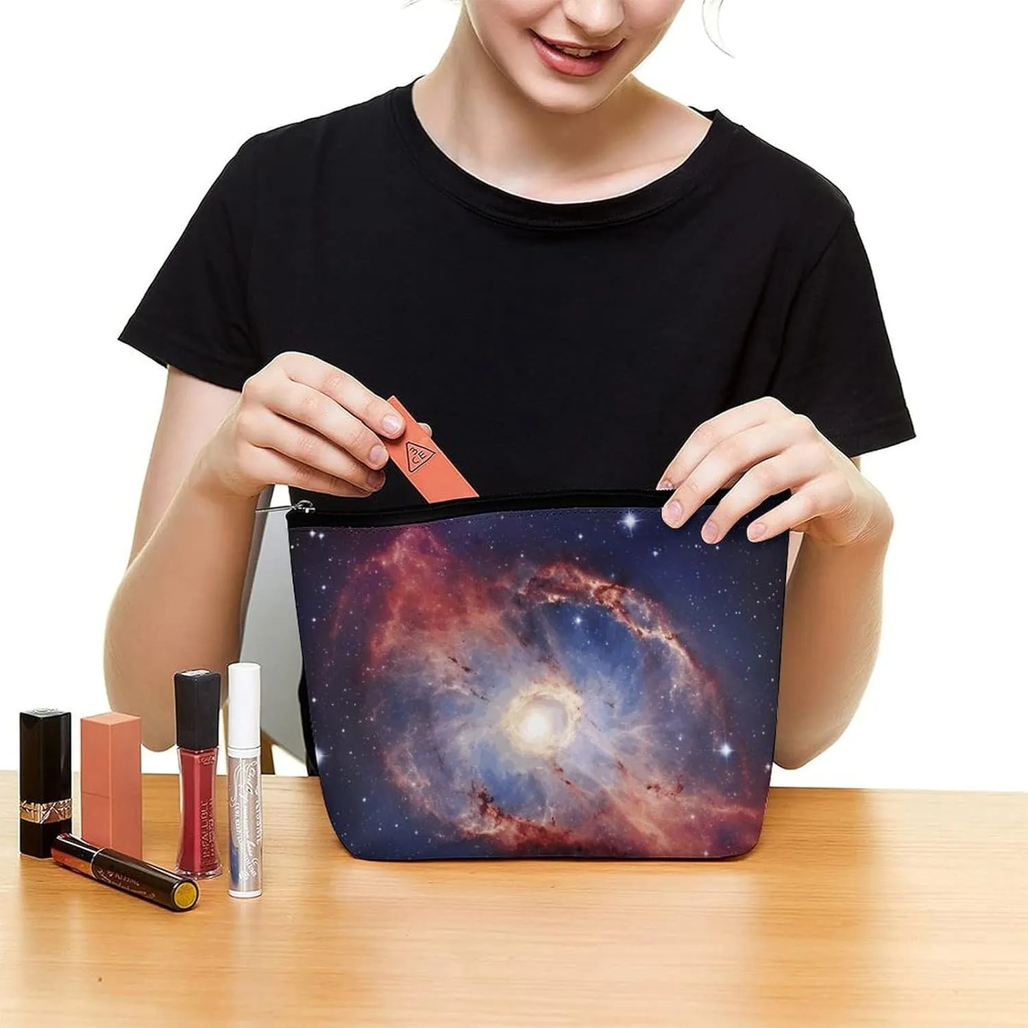 Small Cosmetic Bag Elegant Roomy Universe Gala Makeup Bags Portable Zipper Pouch Lipstick Bag Travel Toiletry Bag for Best Friend Gift