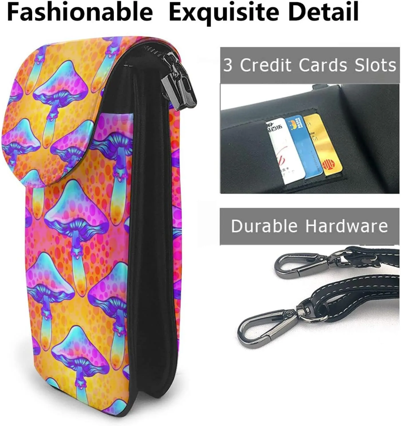 Small Crossbody Bag For Women,Leather Phone Purse Women'S Shoulder Handbags Wallet Purse -Mushrooms And Rainbows Peace