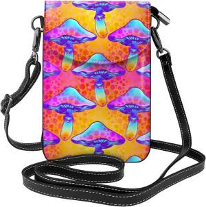 Small Crossbody Bag For Women,Leather Phone Purse Women'S Shoulder Handbags Wallet Purse -Mushrooms And Rainbows Peace